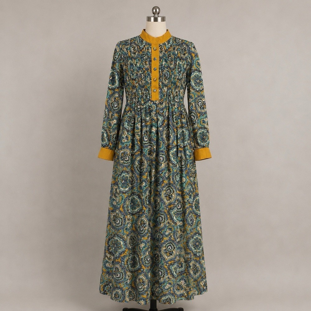 Vintage Bill Atkinson Glen Of Michigan Collector's Dress Prairie‎ Maxi Paisley
